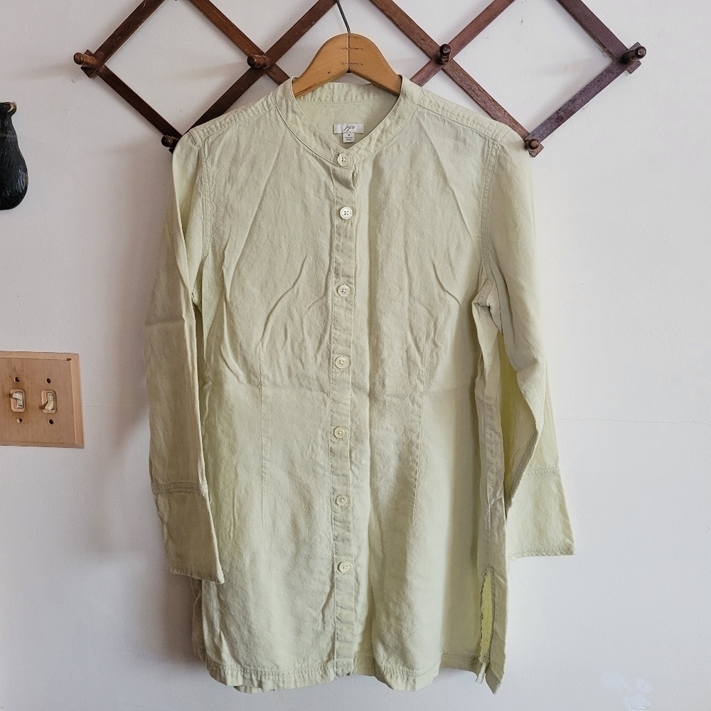 J. Jill Linen Cotton Long Sleeve Button Down Tunic Light Green M Medium